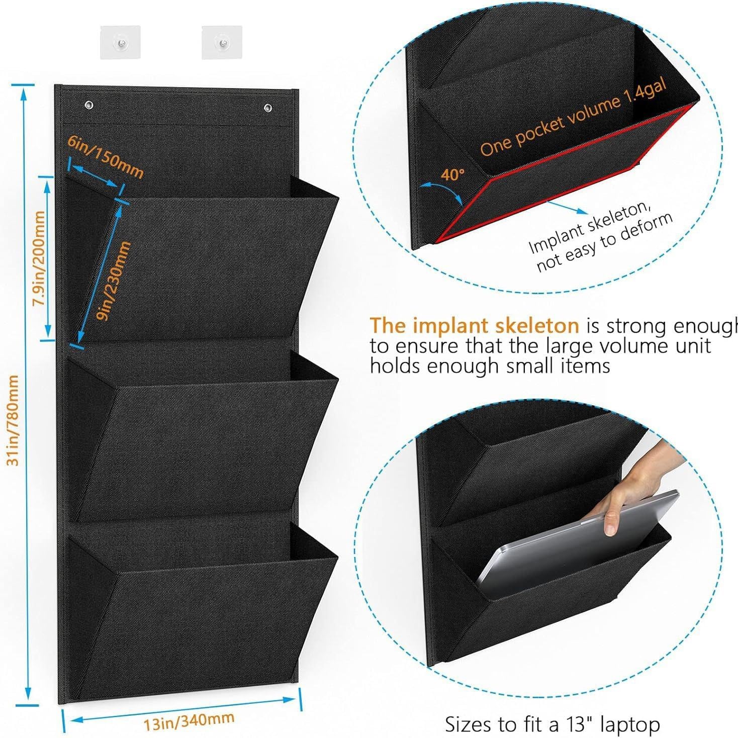 Almacenamiento Organizador de Zapatos sobre la Puerta, Soporte for Zapatos Colgante for Puerta(Negro,2pcs)