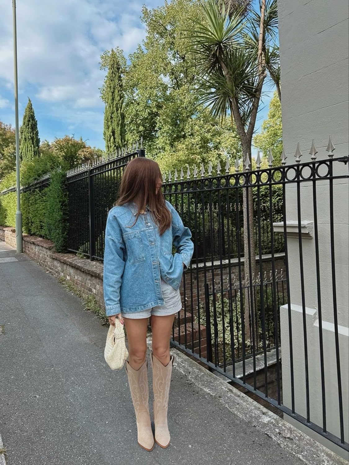 STALOV Cowboy Boots for Women Suede Embroidered Chunky Heel Knee High Pointed Toe Pull On Western Fashion Cowgirl Boot - Image 3