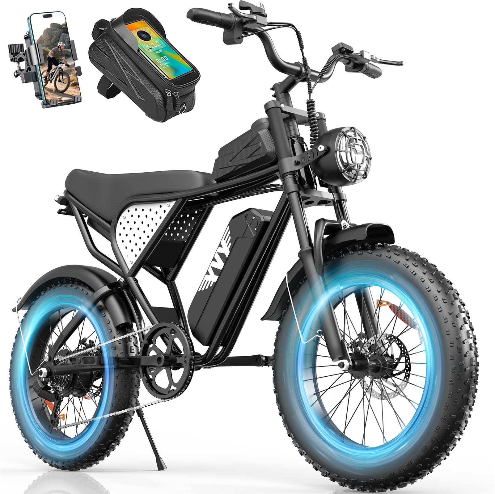 YVY Electric Bike for Adults, 48V 20Ah Removable Battery, 1500W Up to 35 MPH & 80 Miles Ebike, Dual Suspension Electric Motorcycle, 20'' Fat Tires All-Terrain UL 2849 for Mountain,Snow,Sand,Commuter