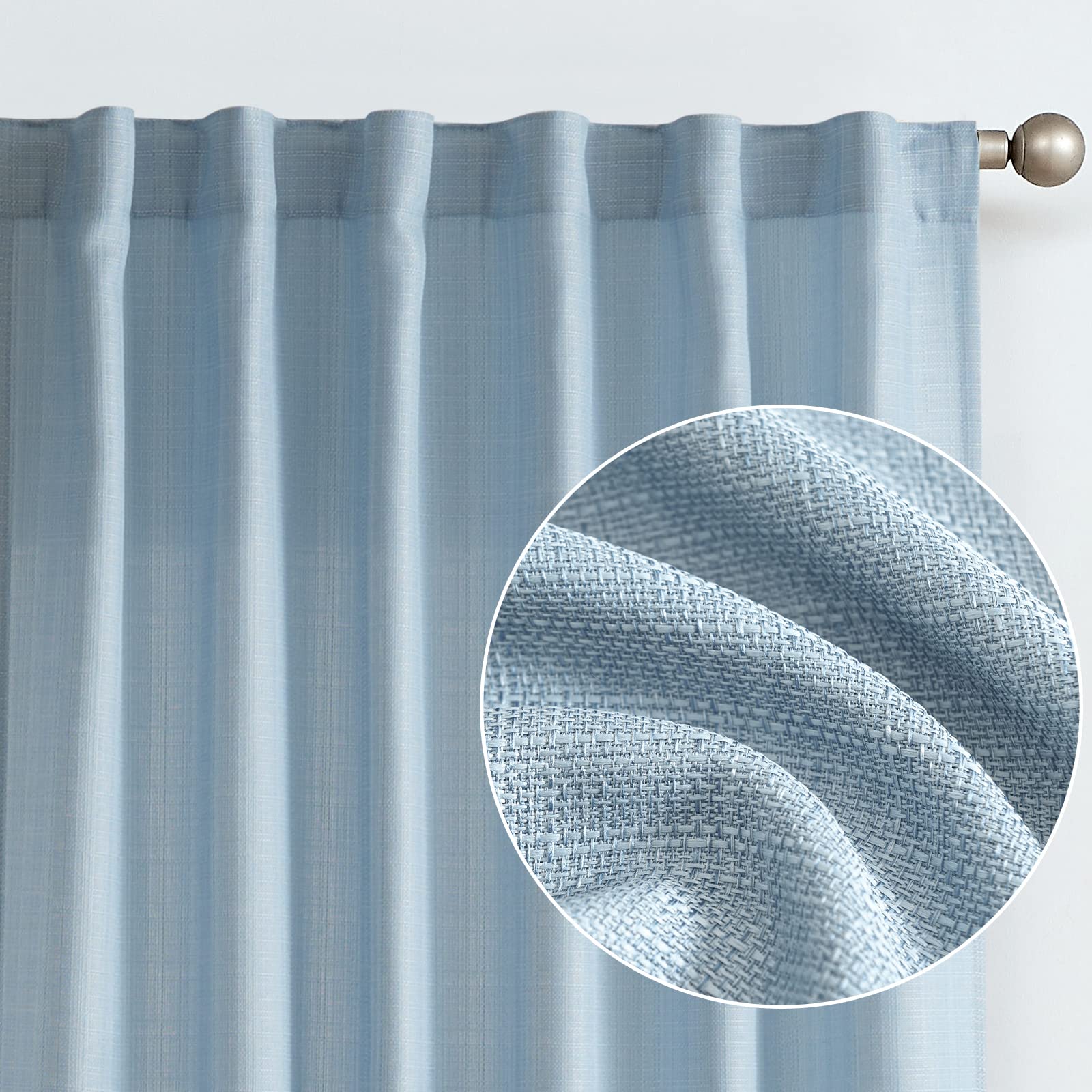 jinchan Curtains for Living Room Bedroom Linen Textured Curtains 96 Inches Long 2 Panels Farmhouse Curtains Casual Weave Back Tab Drapes Light Filtering Window Curtains Set Heathered Blue