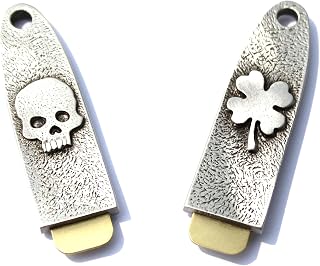 Hastings Pewter Company Lead Free Pewter (1) "Lucky" Lotto Scratcher lottery ticket scratch off Skull (on front) and Four Leaf Clover (on back)