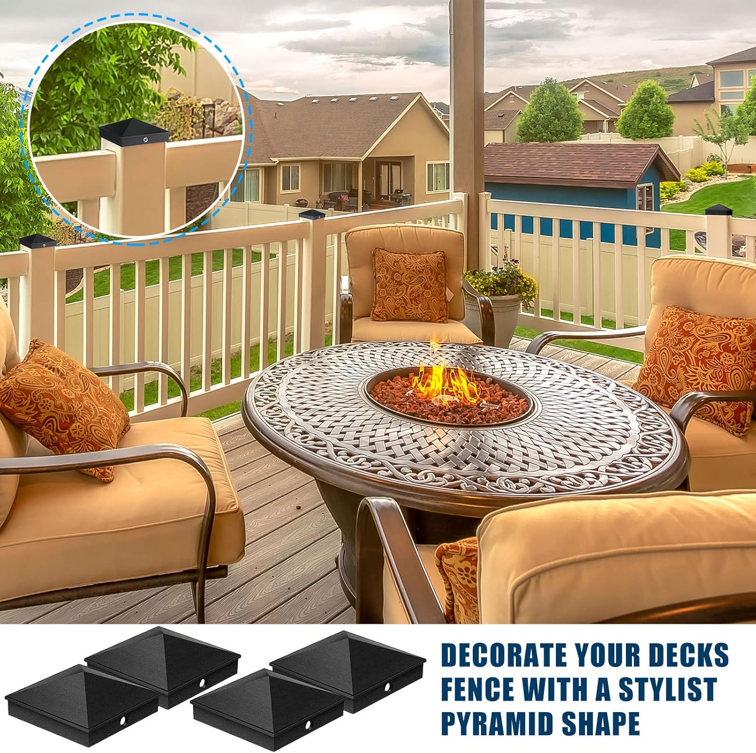 Nuogo 4 Pack 6x6 Aluminum Post Caps Black (Actual 5.5" x 5.5") Aluminum Pyramid Fence Post Caps Cover with with 8 Stainless Steel Screws Sturdy Waterproof for Corridor Mailbox Fence Stair