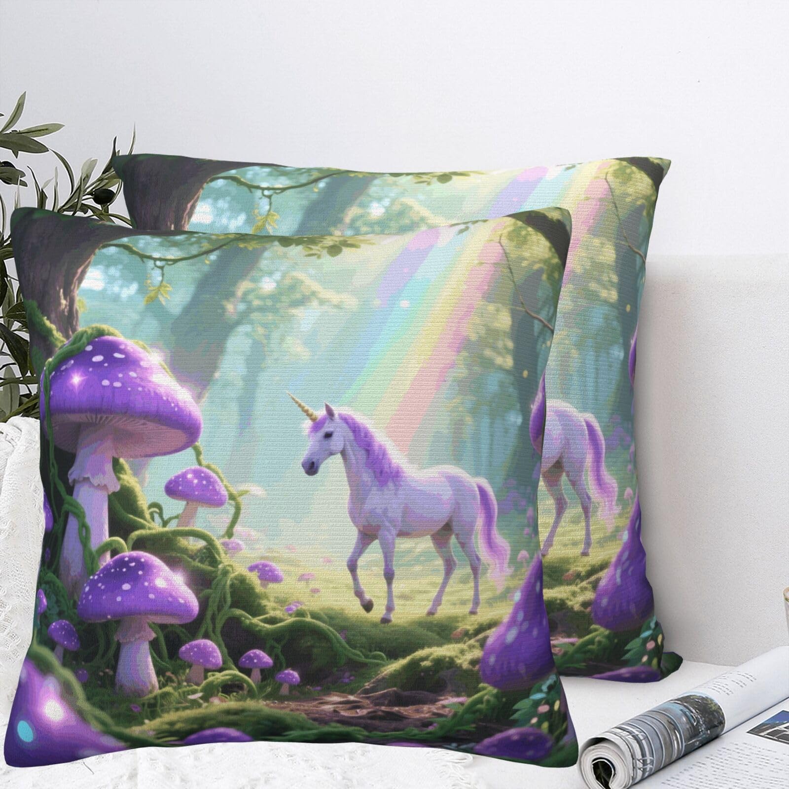 LMNGH Fantasy Mushroom Forest Plush Throw Pillow Covers 22"X22",Soft Cozy Couch Cushion Covers Decorative Pillow Cases for Holiday Home Bedroom Sofa Decors
