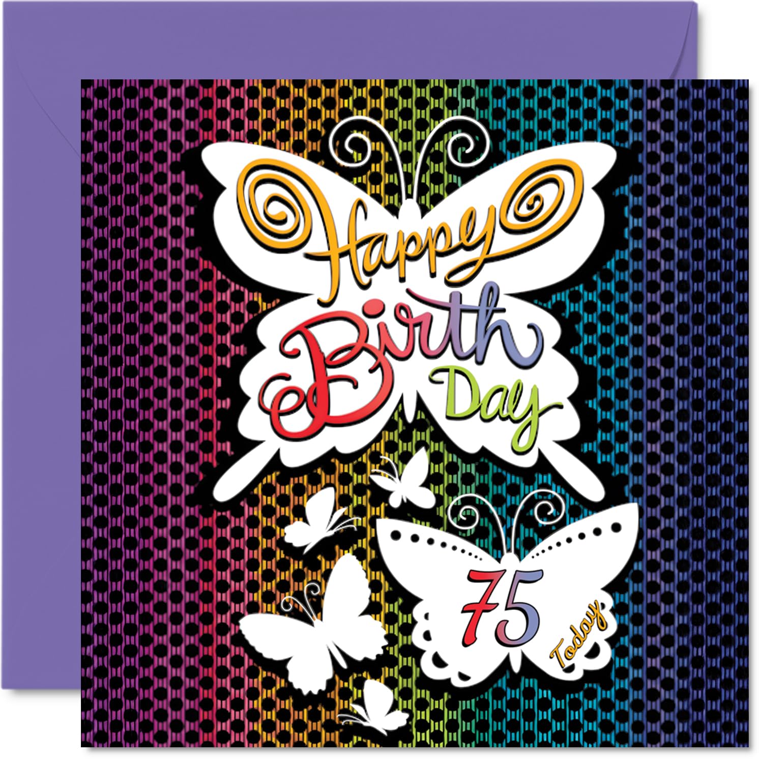 75th Birthday Cards for Women - Rainbow Butterfly - Happy Birthday Card for 75 Year Old Woman Wife Auntie Sister Cousin, 145mm Bday Greeting Cards