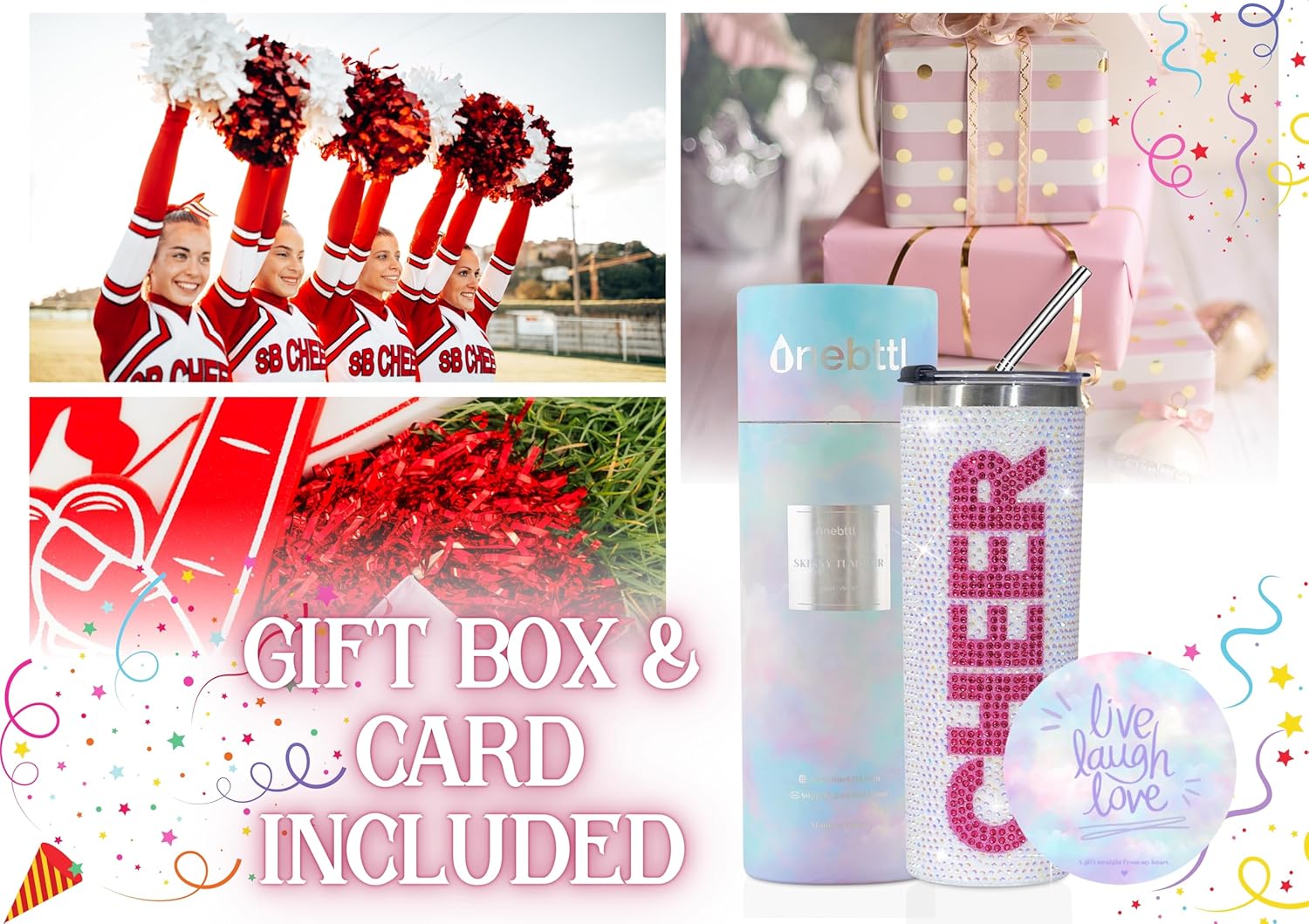 Onebttl Cheerleader Glitter Tumbler Gifts For Girls - Cheer - 20oz/590ml Stainless Steel Insulated Tumbler with Straw, Lid - Gift for Cheerleading, Coach or Cheer Squad - Diamond - Image 9