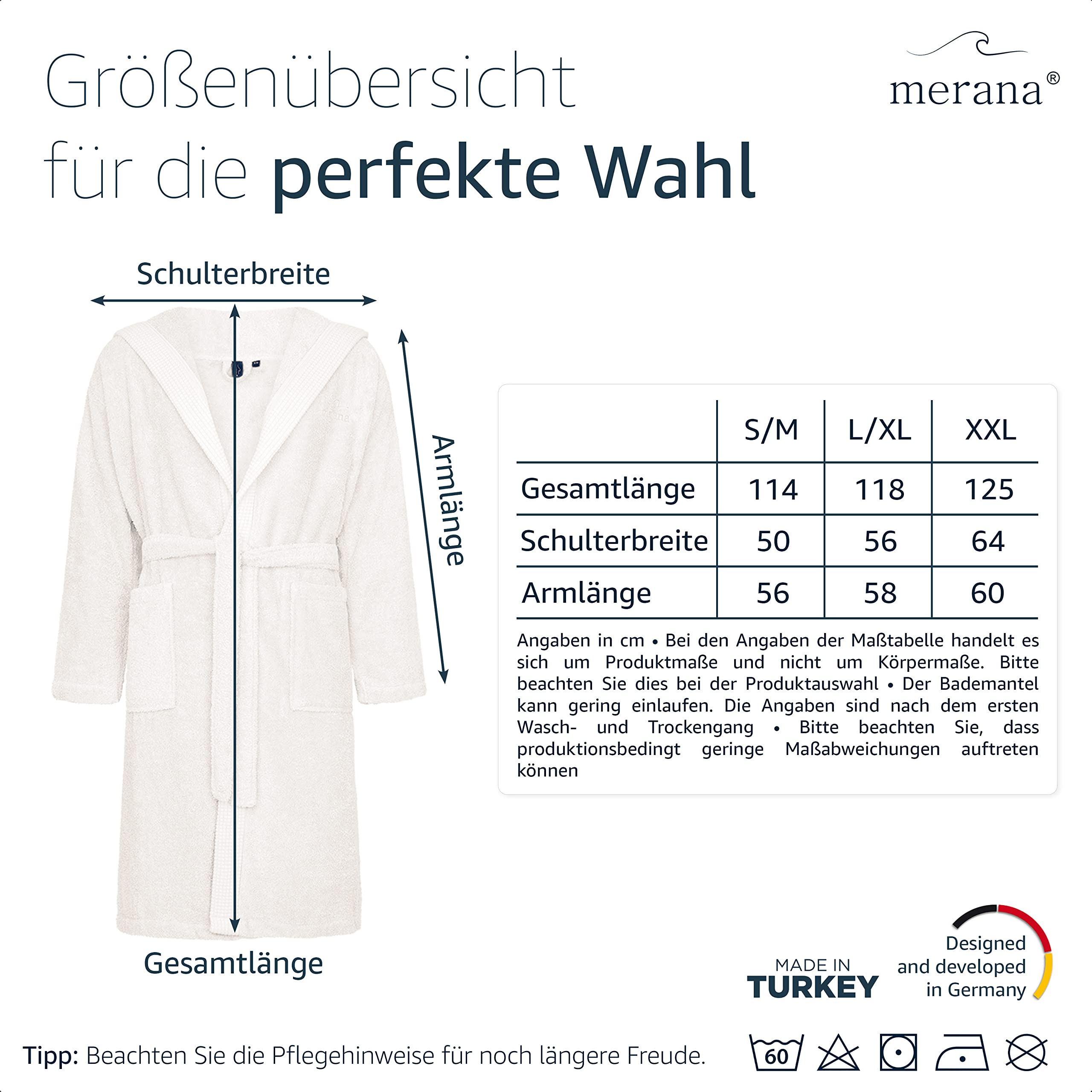 Merana Rome Bademantel Unisex | kuschelweicher und saugstarker Bademantel für Herren und Damen mit großer Kapuze | Frottier Luxus Qualität | 100% Baumwolle | Oeko-TEX | Premium Hotelqualität 450 GSM