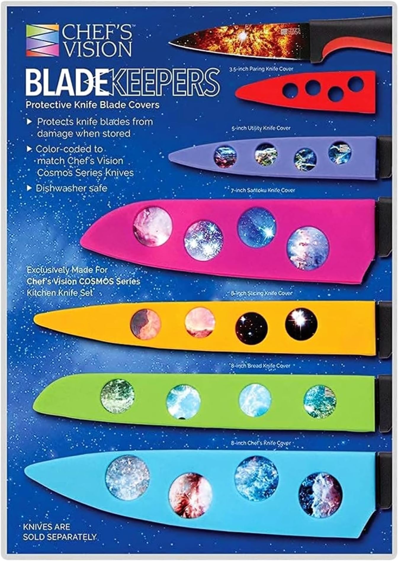 CHEF'S VISION Cosmos BladeKeepers โ 6-Piece Protective Knife Blade Covers Cosmos Knife Set โ Color-Matched Knife Guards