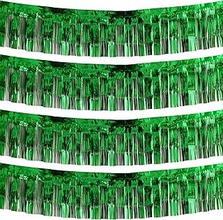 10 Feet Long Green Parade Floats Skirting Decorations- Pack of 4 | Metallic Foil Fringe Garland | Ideal for Parade Floats, Bridal Shower, Wedding, Birthday | Wall Hanging Tassle Banner