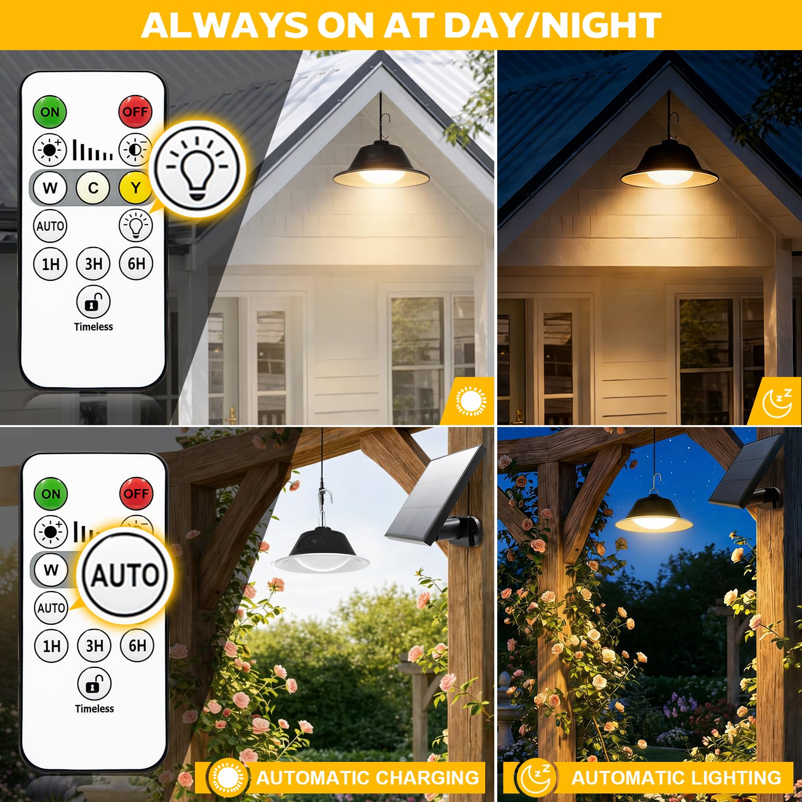 AGOTD Lámpara solar colgante para exterior con mando a distancia, lámpara solar con intensidad variable/programable, gran capacidad de batería y resistente al agua IP65, luz solar con cable de 5 m