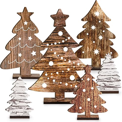 Miniatura 1 de 6 piezas de decoración de mesa de árbol de Navidad de madera, 6 tamaños independientes de madera para árbol de Navidad, decoración rústica de árbol
