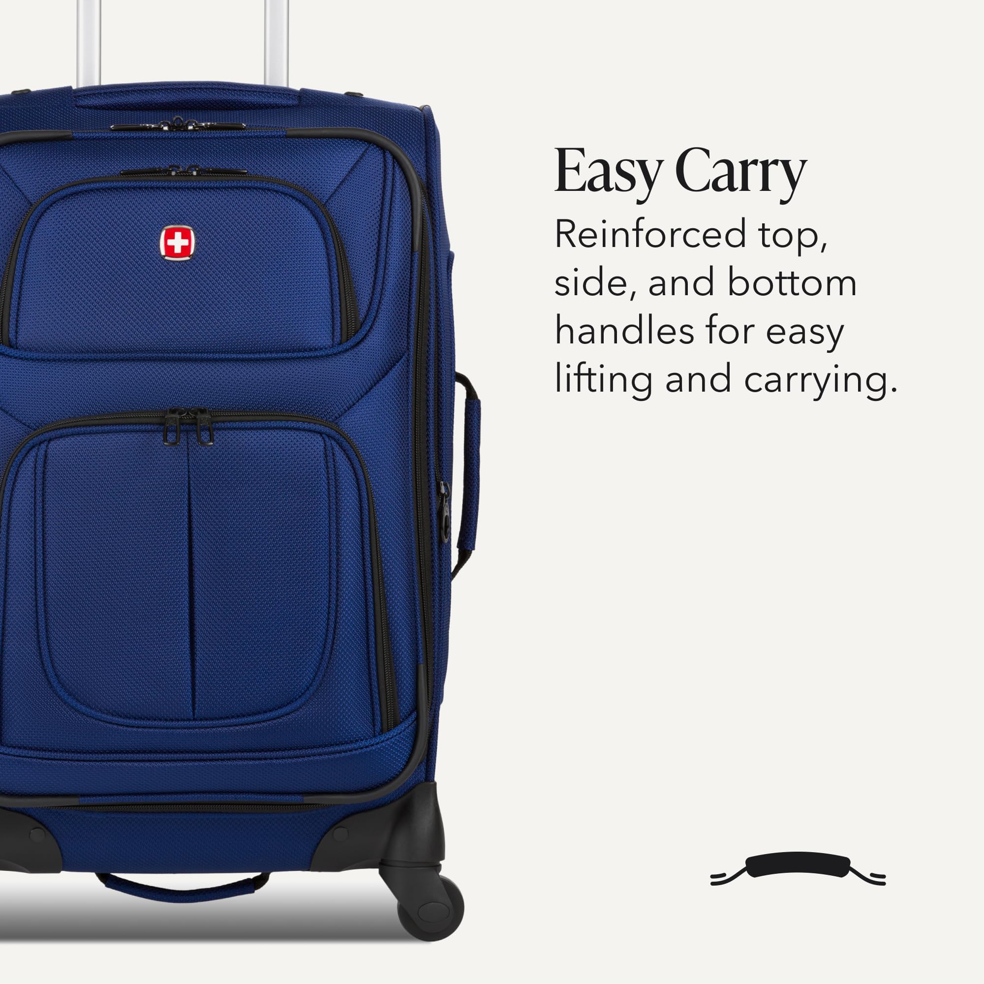 SWISSGEAR Sion Softside Expandable Spinner Luggage Durable Lightweight Travel Suitcase, Blue, 2-Piece Set (Carry-On/Large) view 6