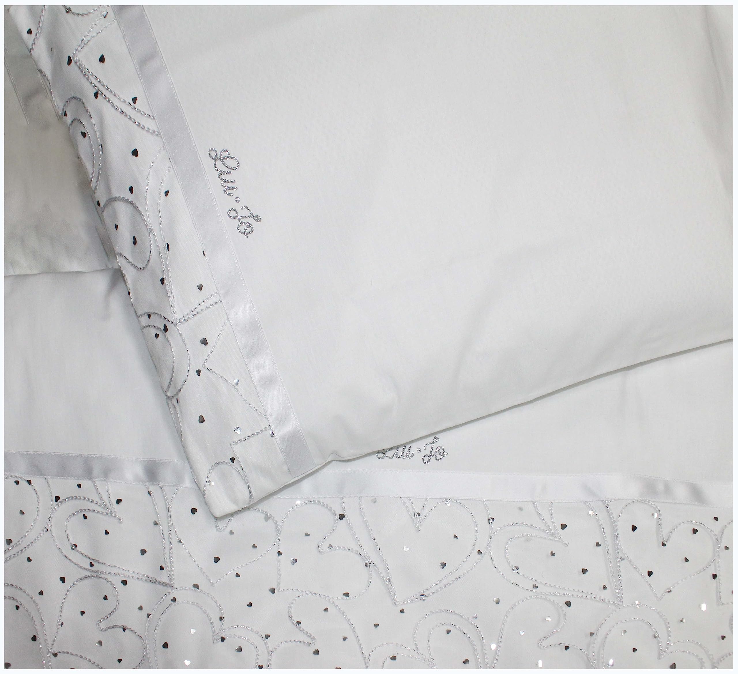 Russo Tessuti Completo 3 Pezzi Lenzuola Culla Passeggino LIUJO Baby Cuori Tulle Organza Liu-Jo-Bianco