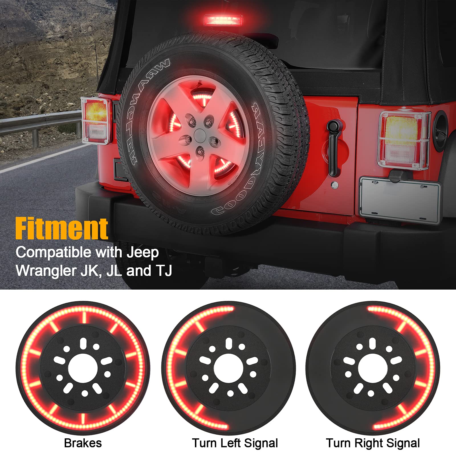 CAFOPAR Spare Tire Brake Light with Turn Signal for 20072018 Jeep