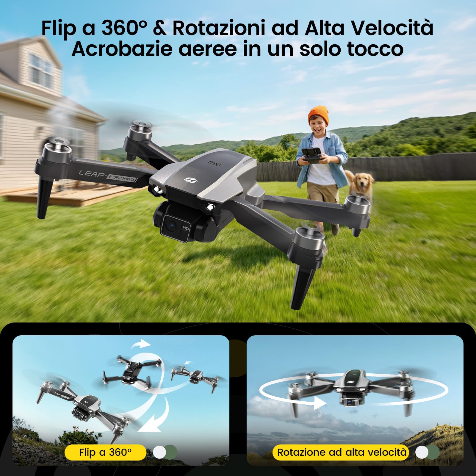 Holy Stone HS200P Drone con Fotocamera 1080P per Bambini e Principianti | Quadricottero RC Pieghevole con Flusso Ottico, Volo a Traiettoria, Mantenimento di Quota, Flip 360°, 3 Velocità e 2 Batterie