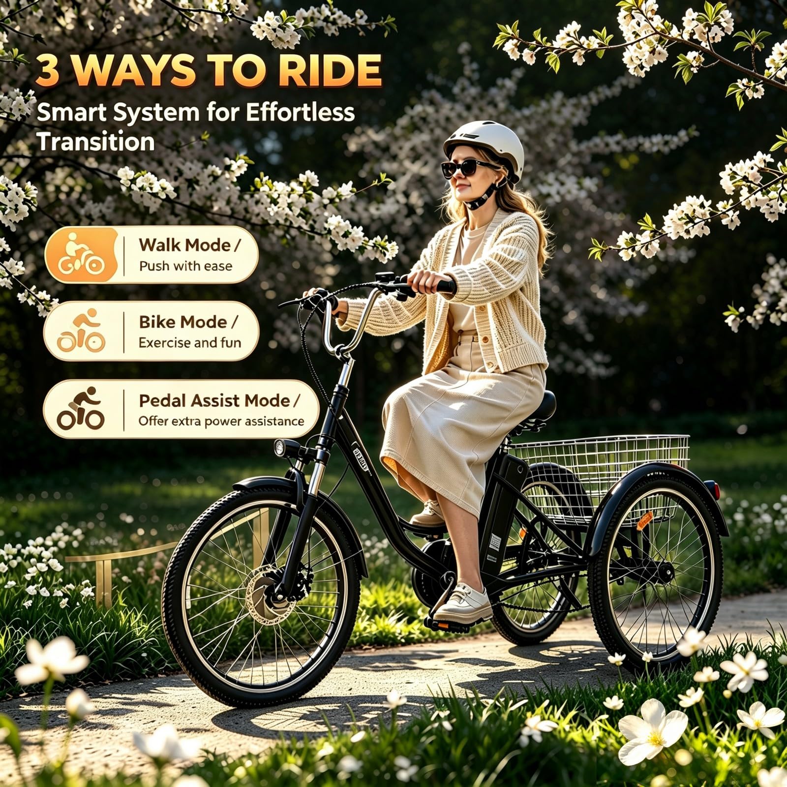 Triciclo elettrico per adulti M300 Batteria rimovibile da 36 V, 18 Ah