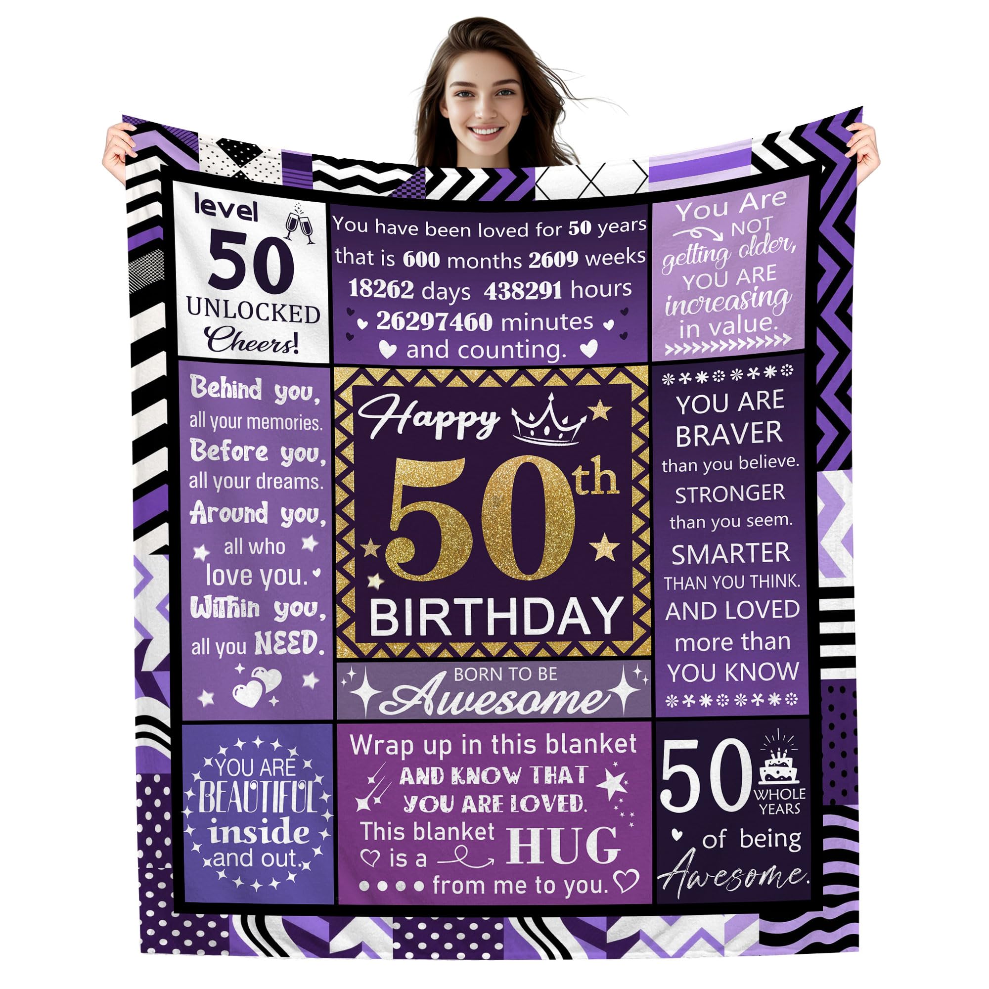 50 Years Old Gifts for Women, Happy 50th Birthday Blanket for Mum Auntie Grandma Sister Cousin Girlfriend Wife Best Friend, 50th Birthday Gift Ideas Blanket 50 * 60 Inches(50-her)
