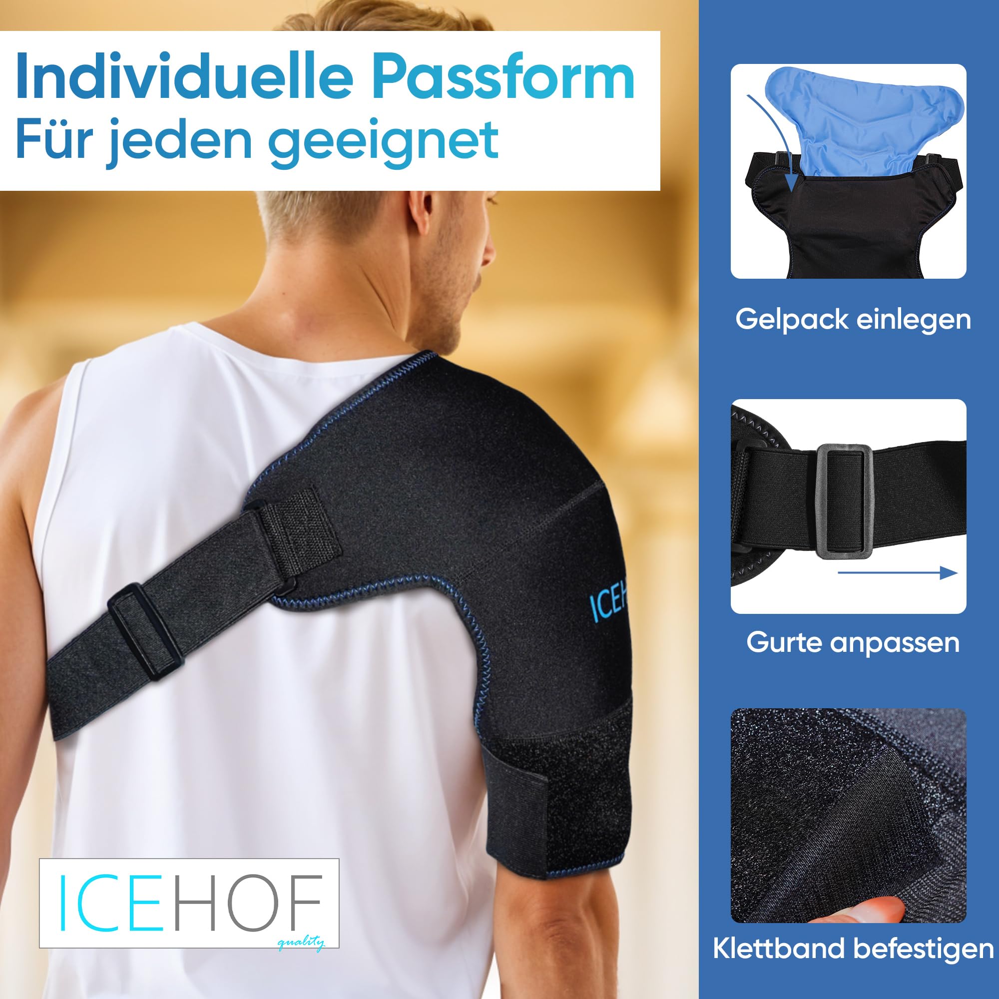 ICEHOF Fascia per spalle con compresse di raffreddamento – Cuscinetto refrigerante per spalle – Manicotto refrigerante per uomo e donna – Fascia di raffreddamento per spalle