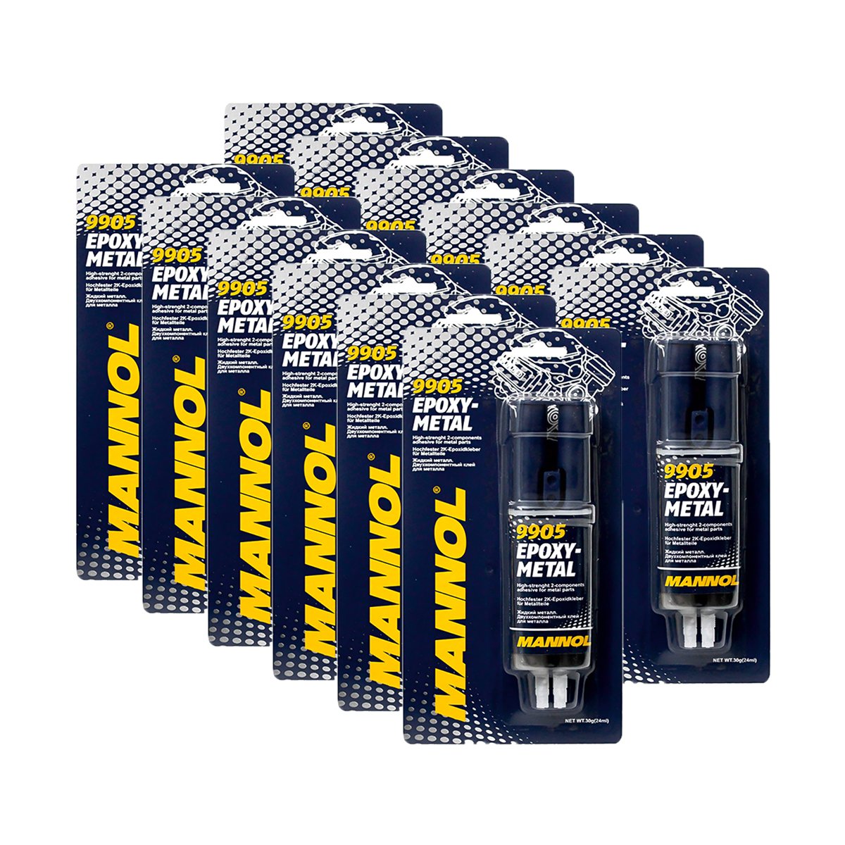 12x MANNOL 9905 Epoxy-Metal 2K Metallkleber 2K-Epoxid-Kleber Zwei-Komponenten 30