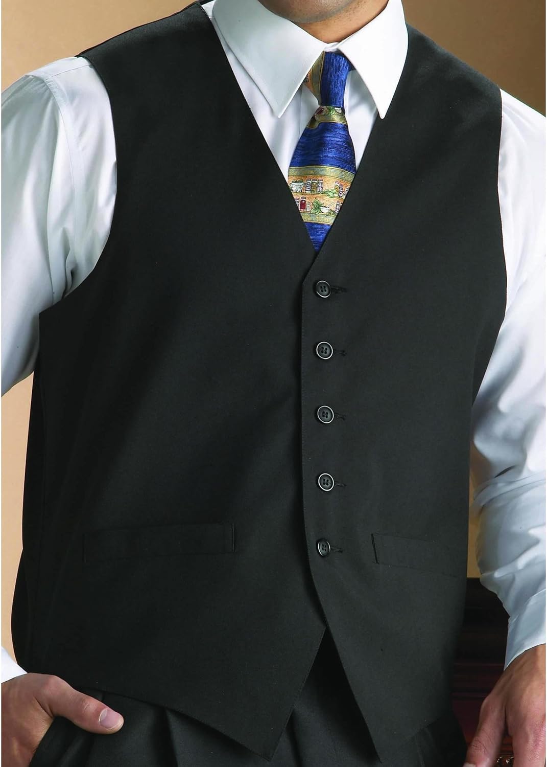 100% Polyester Solid Black Wait Staff Vest - XX-Large