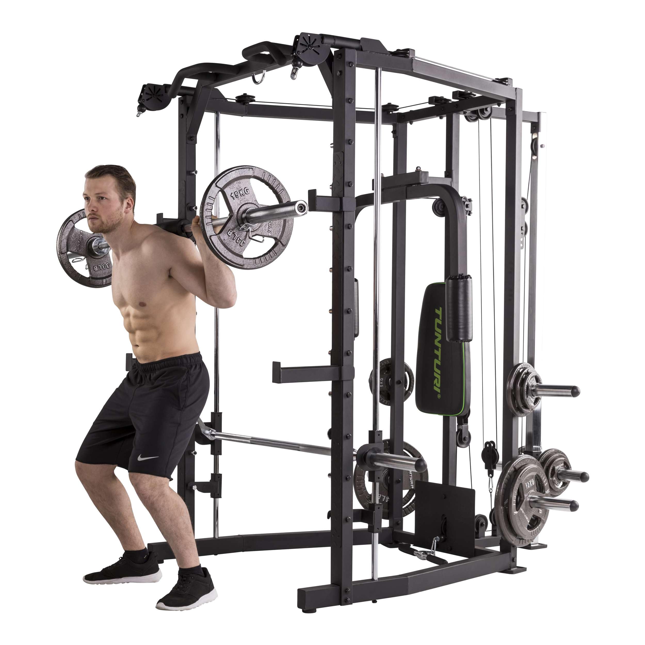 Tunturi Full Smith Machine SM80, Kraftstation Multigym, mit Flaschenzug, Klimmzugstange, Butterfly