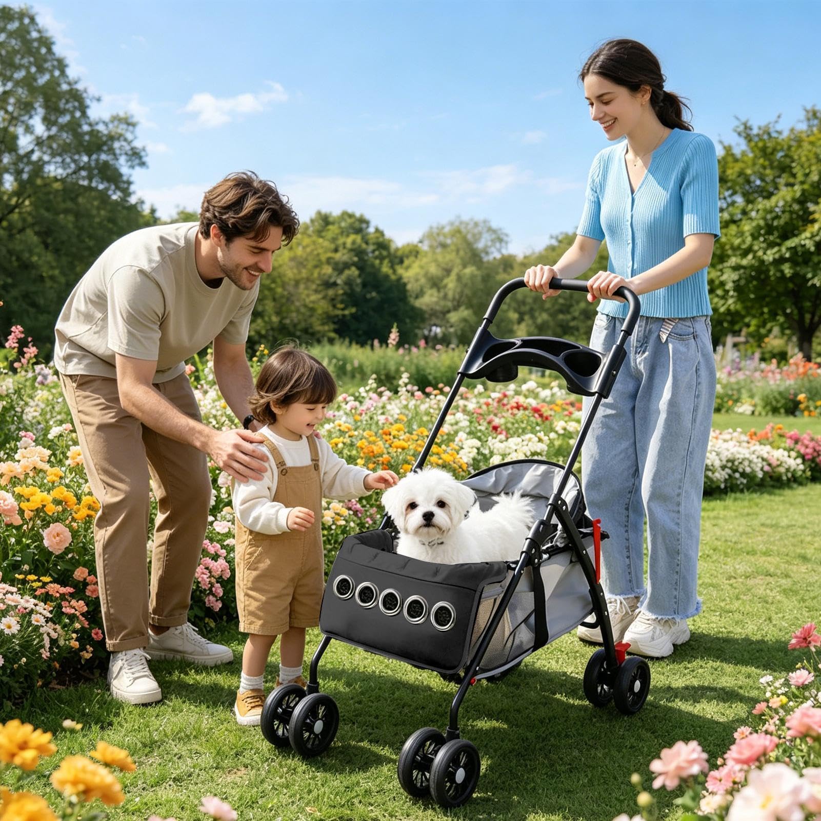 Tappetino da Passeggino per Cani Con Ventola A 3 Velocità Cuscinetto | Copertina Rinfrescante per Gatto da Passeggino Per Interni Esterni Casa Viaggio Animali Cuccioli Gatto Cane Taglia P