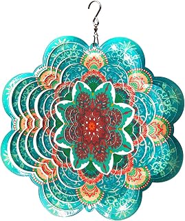 Fonmy - Spinner de viento de acero inoxidable 3D, corte láser, pintado a mano con colores brillantes en polvo, decoración para interiores y exteriores, manualidades, flores multicolor.
