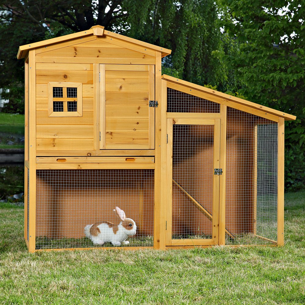 Melko Hasenstall Kaninchenstall XXL mit Freilaufgehege 140x115x60 cm Holz
