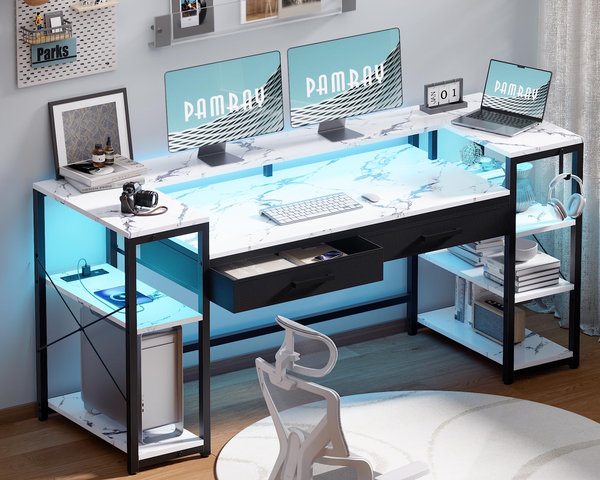 Pamray S15 Marble 58-inch Computer Desk assembled