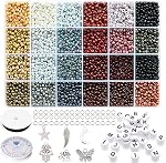 12/0 Glass Seed Beads About 15600pcs 24 Colors 2mm Loose Seed Beads Kit Bracelet Making Beads with 24-Grid Plastic Storage Box for Jewelry Making