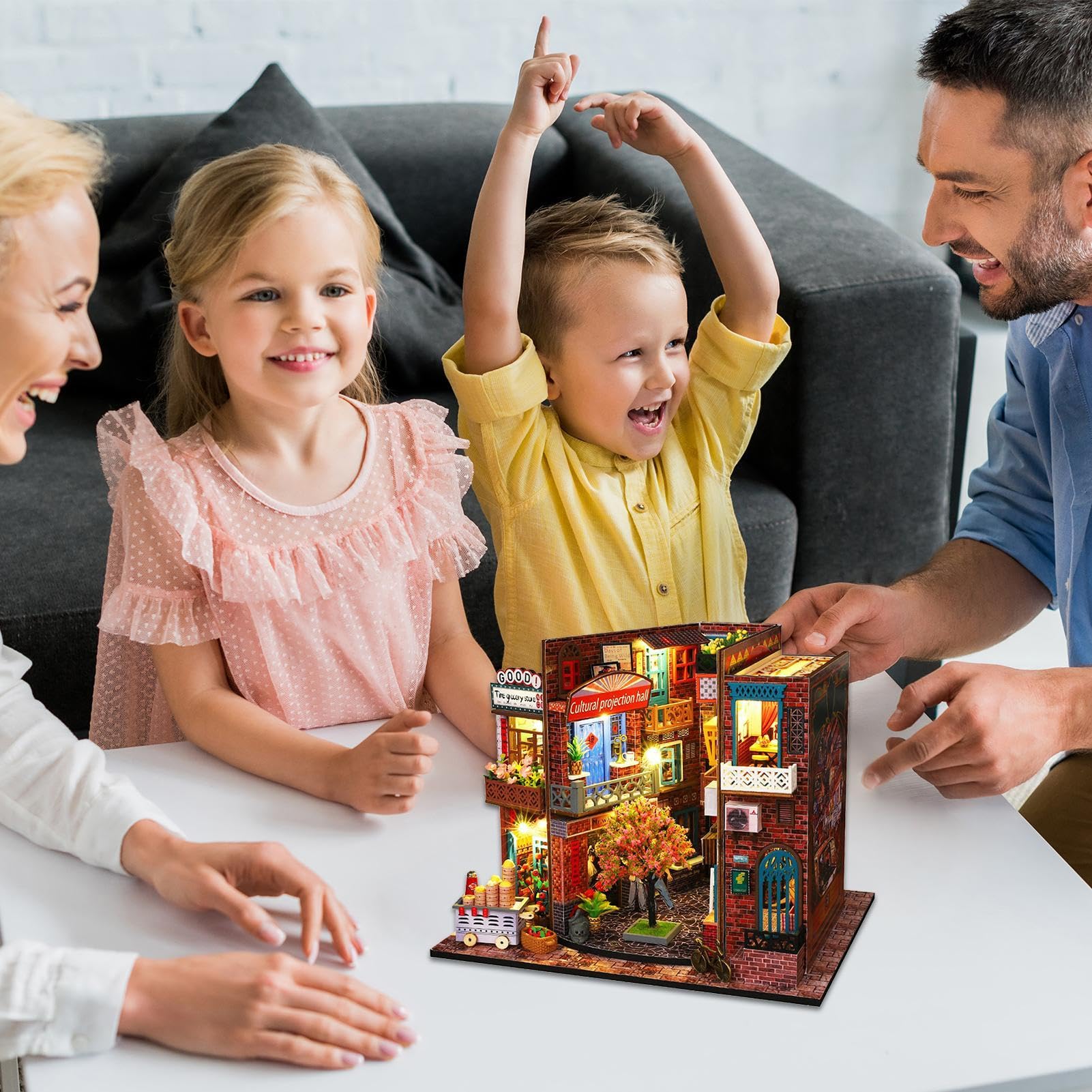 Domek dla lalek Zwxqe | Oświetlenie LED w zestawie DIY miniaturowy zestaw | domowy | Konfigurowalny projekt Świąteczne rzemiosło dla dorosłych, drewniany domek dla lalek, domu rzemieślniczego dla