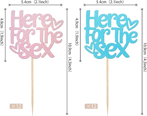 Miniatura 2 de Rsstarxi Paquete de 24 adornos para cupcakes sexuales, color rosa o azul, para revelación de género, para niños o niñas, temática de revelación de