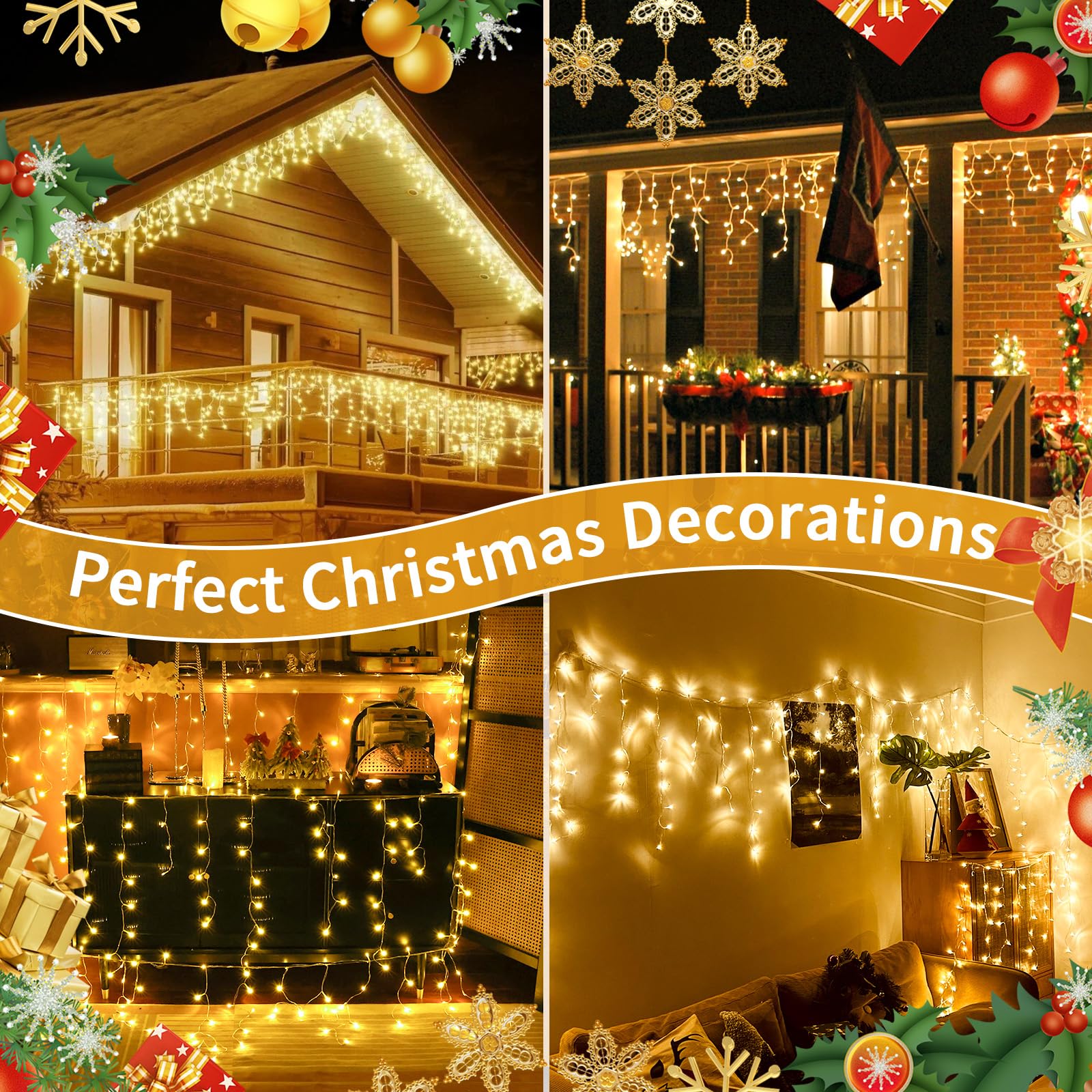 Auriostar Luci Natale Esterno Cascata 15M, 594 LED Luci Natalizie per Esterno, Tenda Luminosa Natale Esterno IP44, 8 Modalità Luci Natale per Esterno, Interno, Decorazioni Casa, Balcone,Tetto,Giardino
