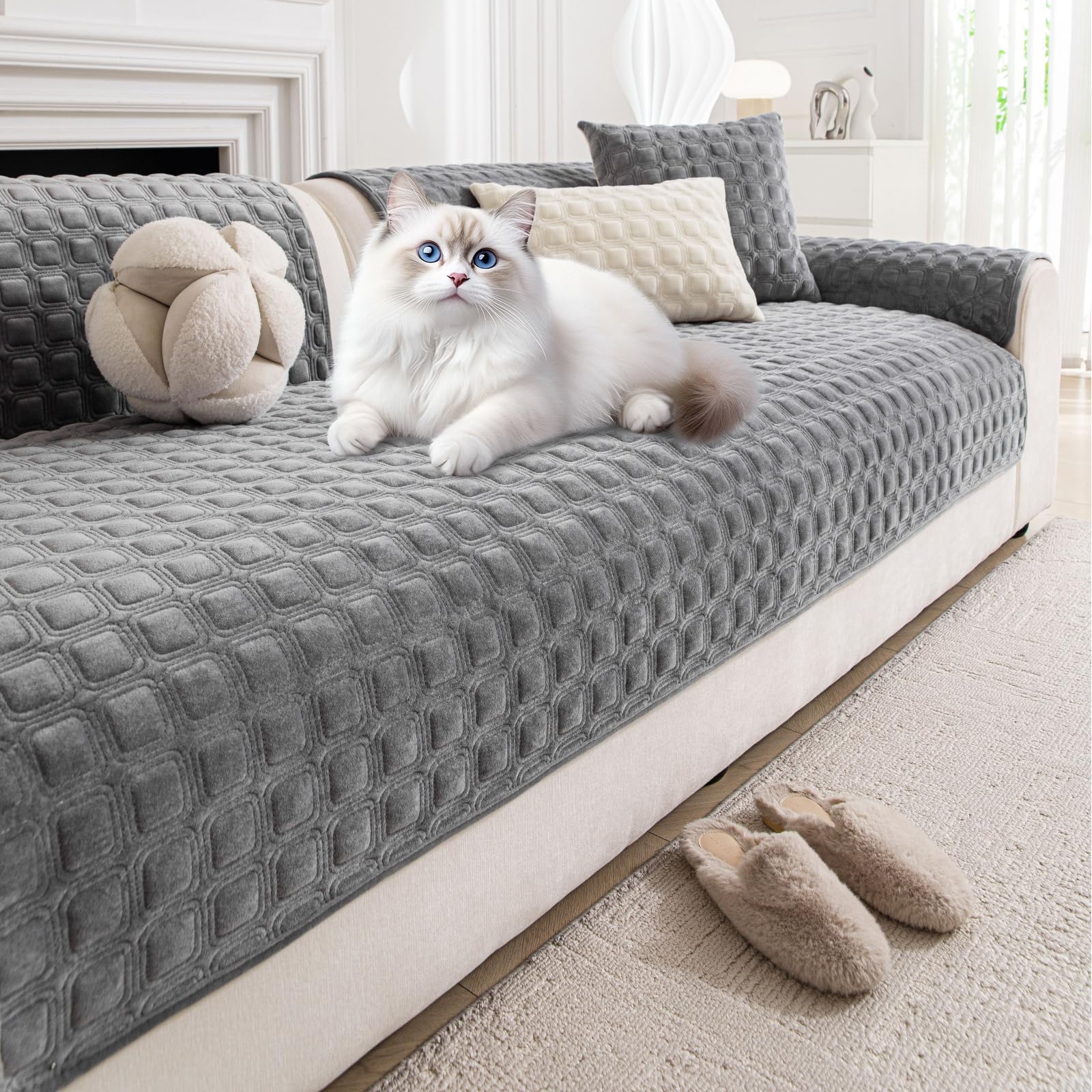Housse de canapé antidérapante en flanelle lavable E1 gris 90x180 cm