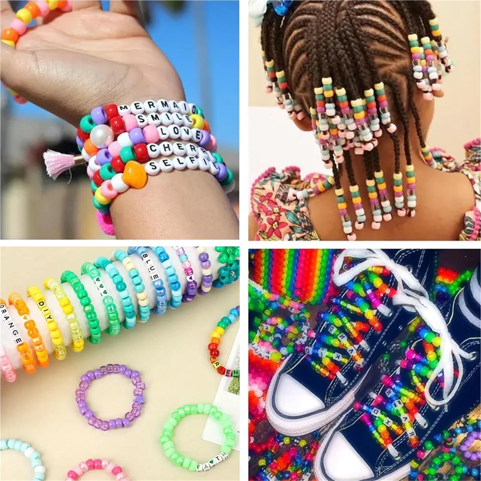 Cuentas para hacer joyas, kit de 2400 cuentas de plástico multicolor para bordar, hacer joyas, trenzar el cabello