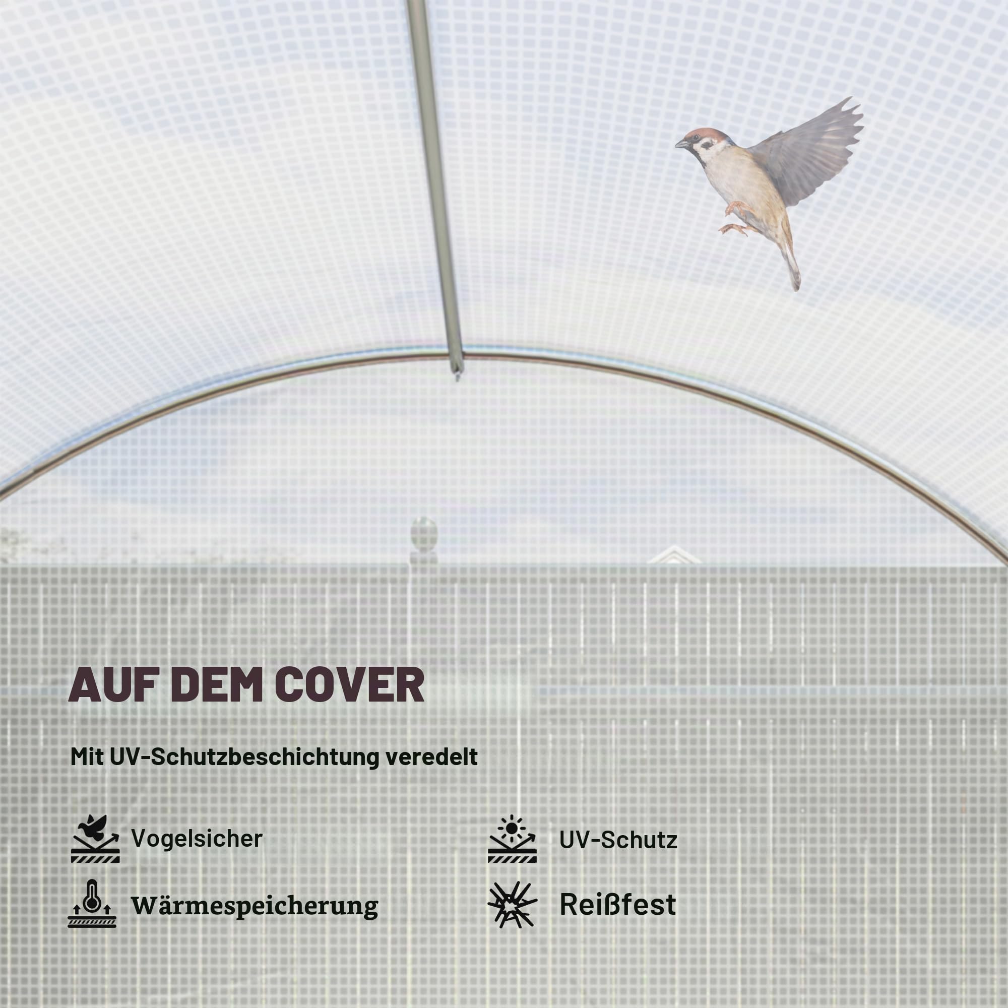 Outsunny Gewächshaus Foliengewächshaus 4x3x2m Winterfest Tomatenhaus mit 6 Aufrollbar Natzfenstern & Tür, Stahlrohr, PE Folie, stabil Folientunnel Pflanztunnel für Garten Weiß