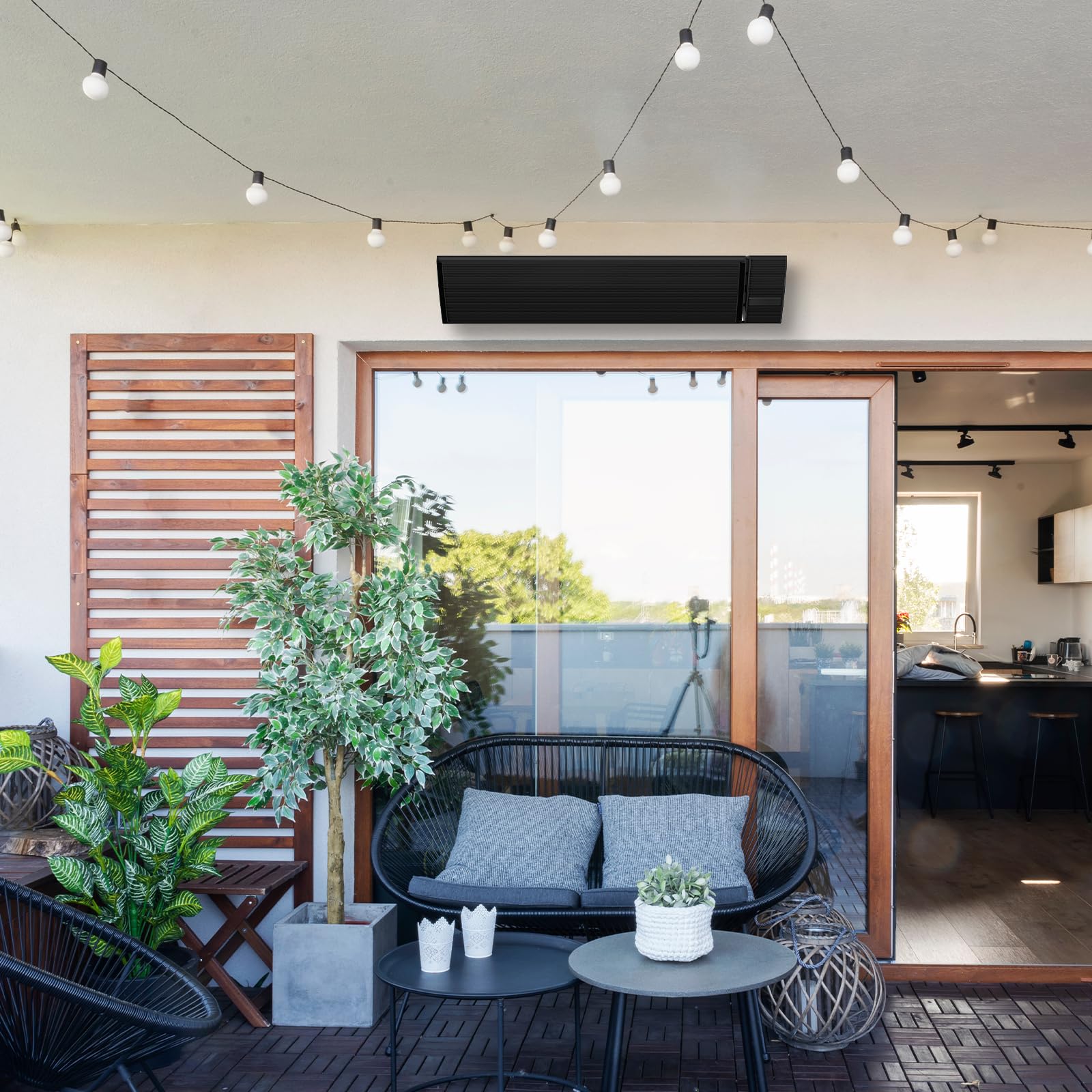 Radiador infrarrojo, 2800W, con termostato, calefacción eléctrica con control de aplicación WiFi, mando a distancia, para montaje en pared y techo, terraza y jardín