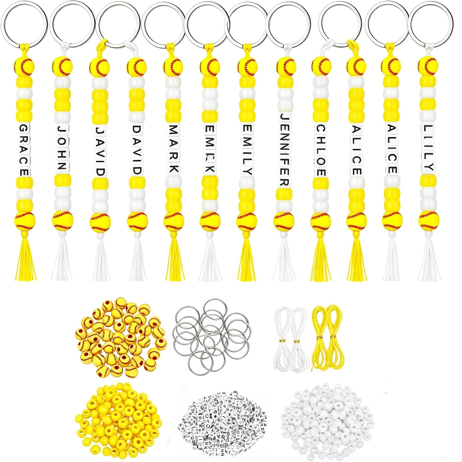 564 Pcs DIY Bead Keychain Making Kit, Adjustable Alphabet Letter Beads for Jewelry Making, DIY Key Chain Backpack Accessories, Holiday Party Favor Gift for Mama (Yellow)