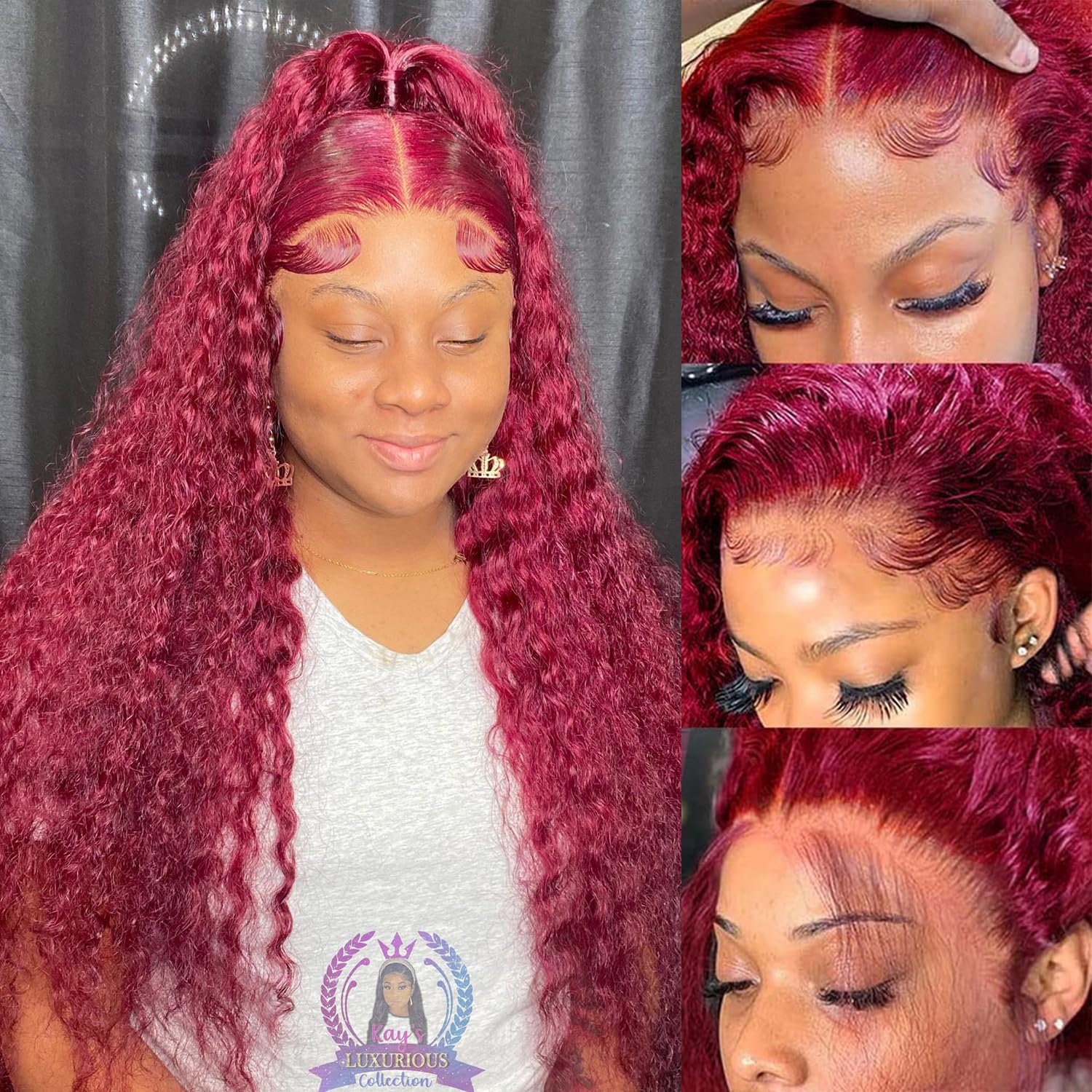 Yeeaak Deep Wave Lace Front Wigs Human Hair 99j Burgundy 13x4 Curly HD Lace Frontal Wig for Women 180% Density Glueless Wine Red Colored Wig Pre
