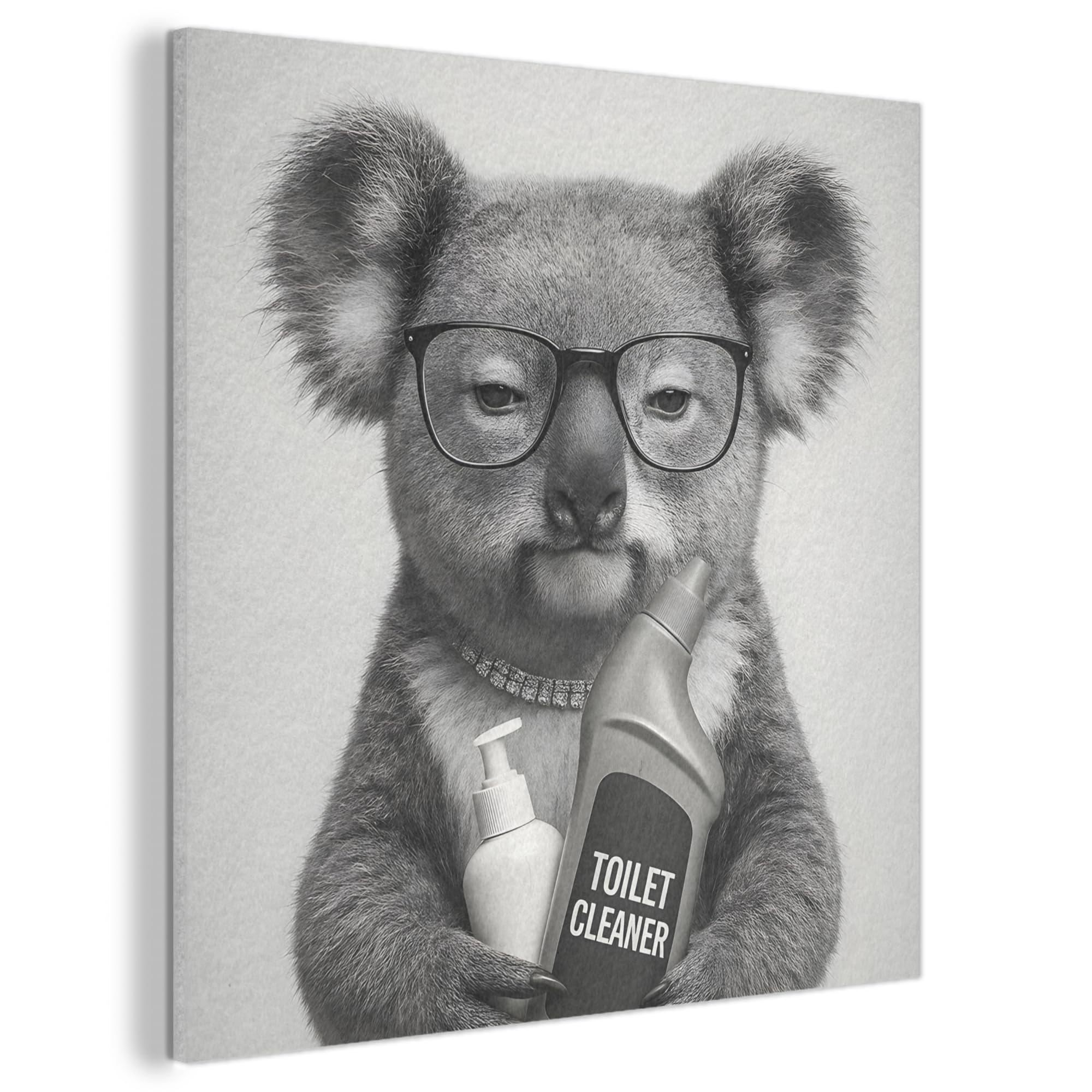 MuchoWow© Felt Panel 90x90 cm Framed Design Print Accent Interior Wallart Decoration Wall Art Koala - Glasses - Toilet