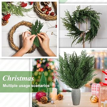 Caffox 8 Pcs Artificial Norfolk Pine Stems, 36 Real Touch Norfolk Pine Branches, Greenery Stems for Christmas Decorations