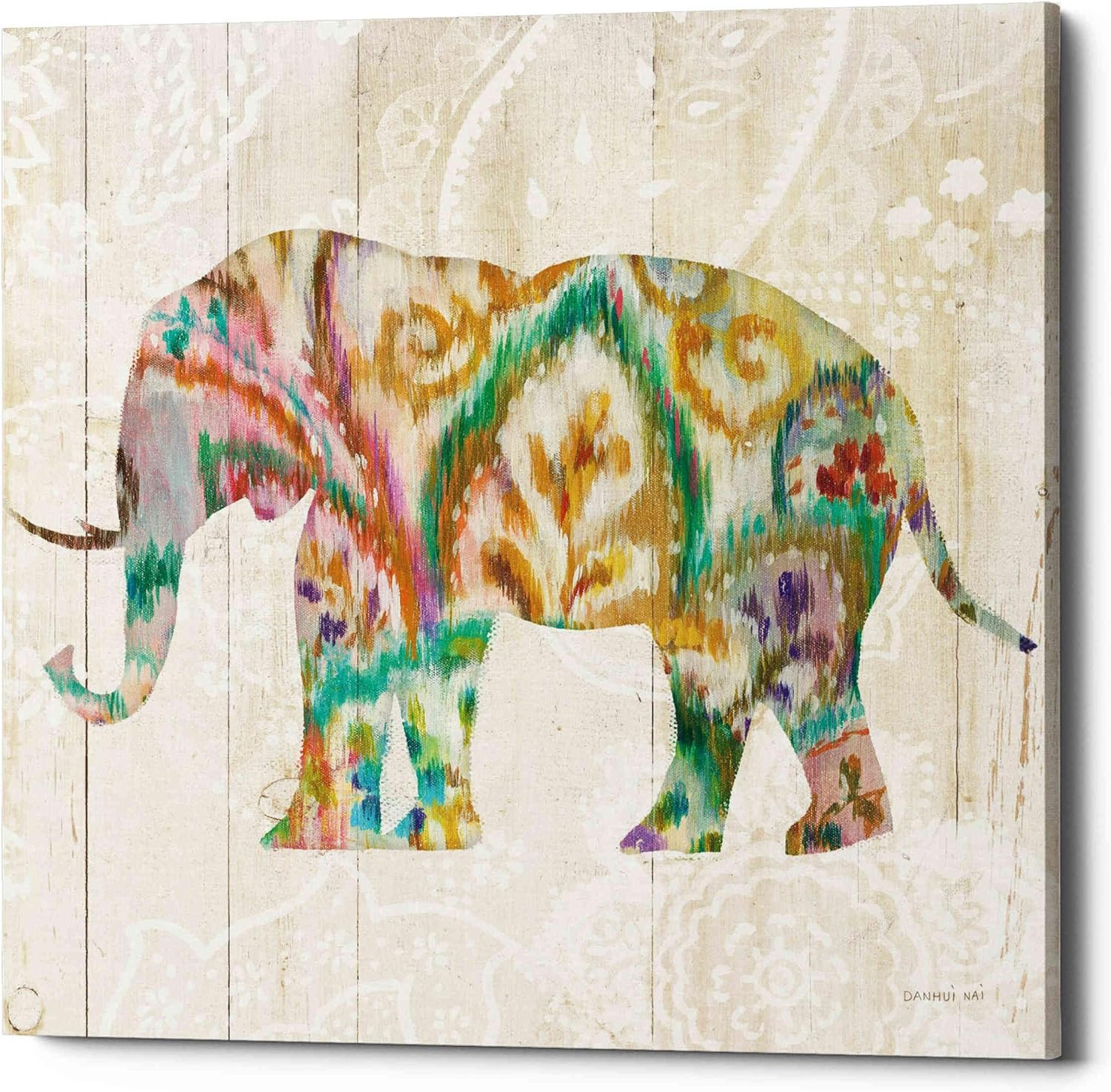 Epic Graffiti 'Boho Paisley Elephant II v2' by Danhui Nai, Canvas Wall Art, 12"x12"
