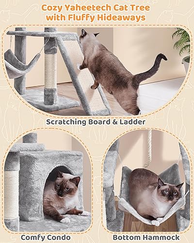 Vista 13 de Yaheetech Torre para gatos de 63 pulgadas, muebles para mascotas de varios niveles para gatitos de interior con postes rascadores cubiertos de sisal