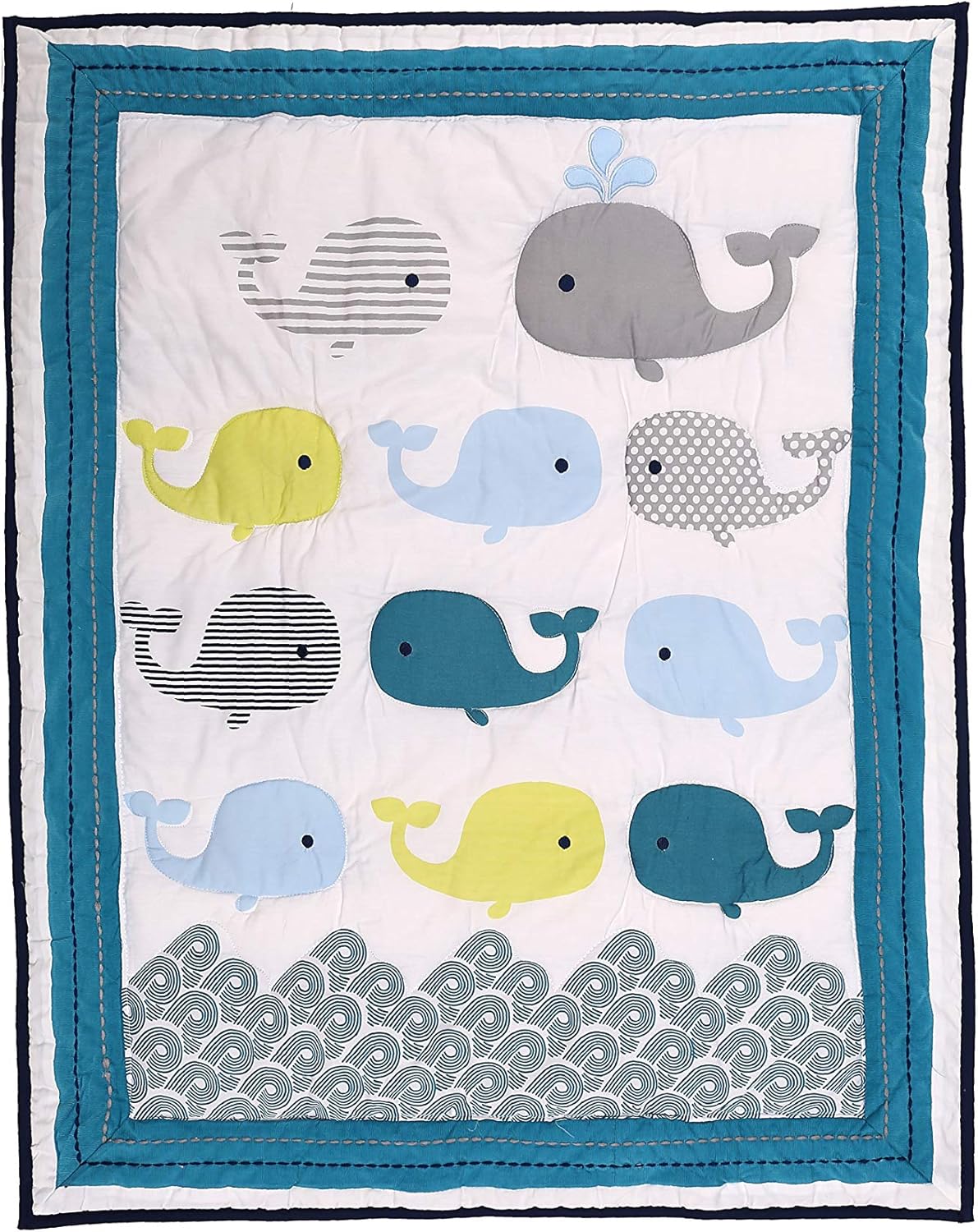5 PCs Blue Ocean Whale Nursery Crib Bedding Set Unisex Comforter/Fitted Sheet/Skirt/Diaper Hanger/Changing Pad Cover
