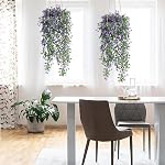 TOCHGREEN 4Pcs Artificial Hanging Plants Fern Vine, Faux Plastic Plants Fake Ivy Vine Greenery Garland with Purple Flower, Outdoor Indoor Decorations for Living Room Balcony Garden Wall Home Decor