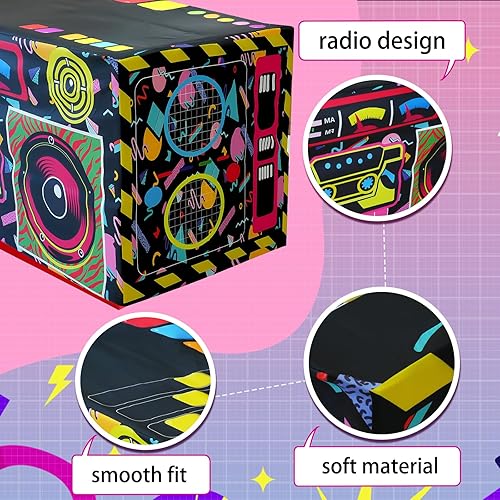 Miniatura 6 de Mantel de fiesta temática de 6 pies, 80 y 90, decoraciones de los años 80 y 90 para fiestas de cumpleaños de hip hop de los años 80 y 90