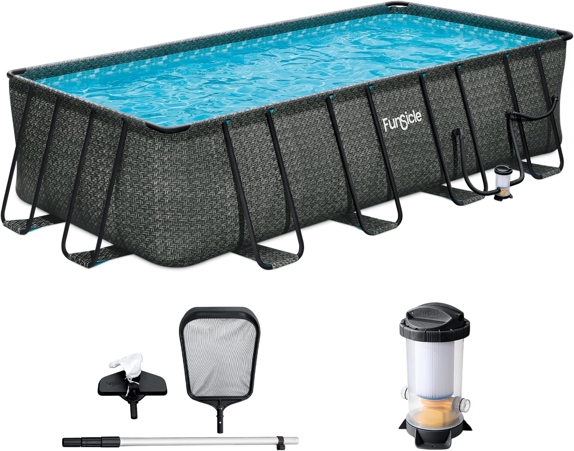 Funsicle Oasis Designer Lap 18' x 9'x 52" Rectangular Above Ground Swimming Pool, with FiltraBoost 1200 GPH Filter Pump, Ladder, Maintenance Kit, Cover, Ground Cloth & Repair Patch, Dark Herringbone