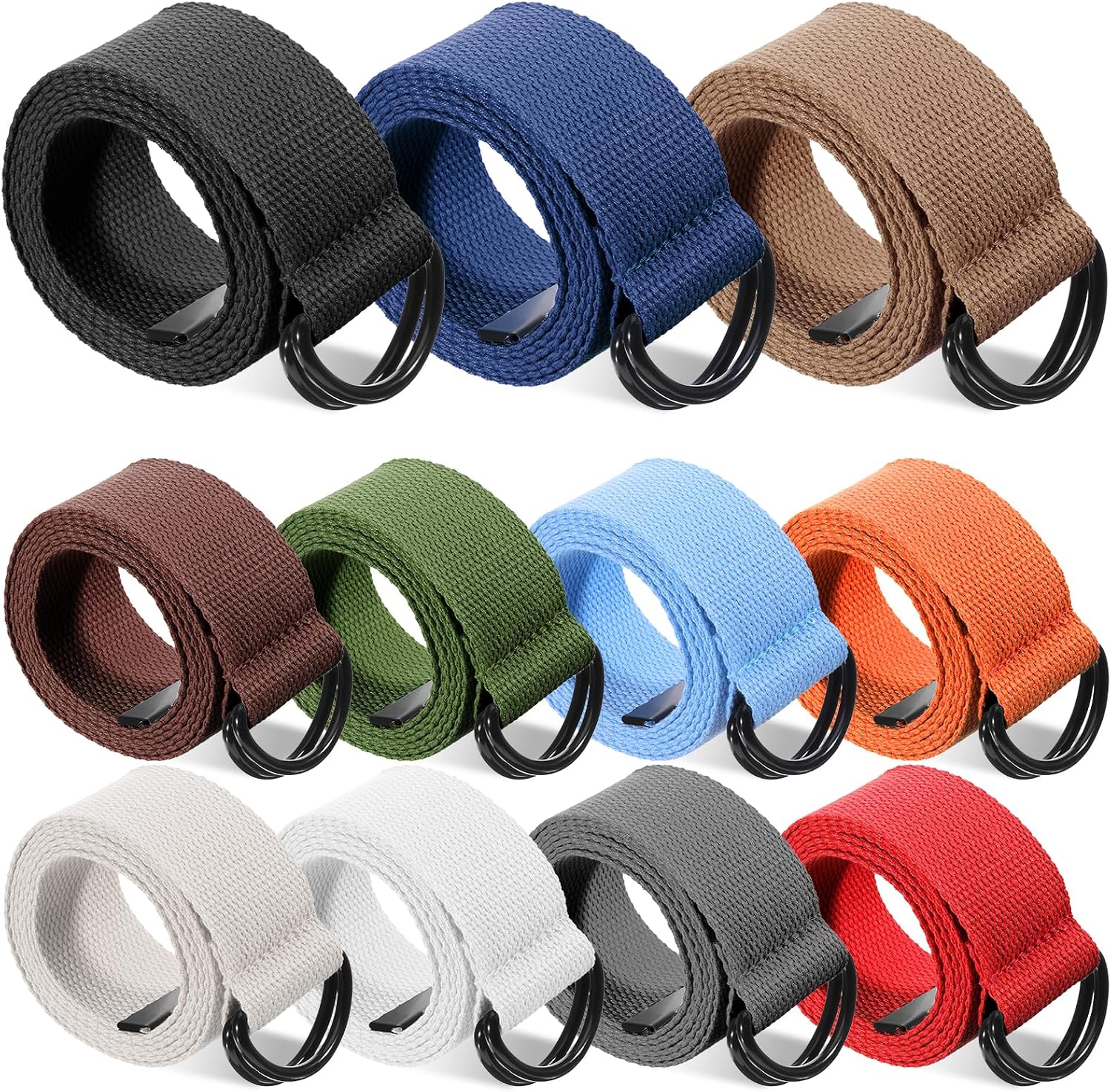 11 Packs Canvas Belt, Web Fabric Casual Belt with Black Double D-Ring Buckle Adjustable Fabric Belt for Men Women