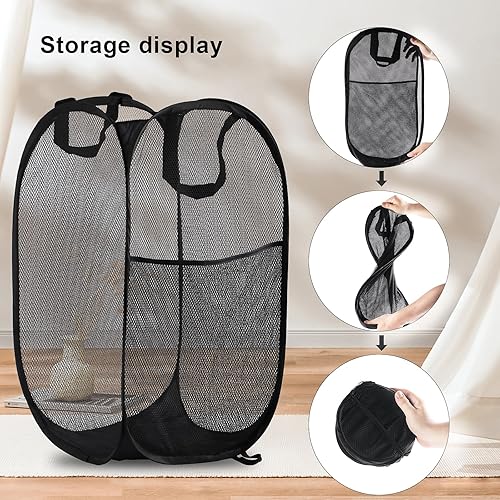 Miniatura 5 de Cesta de lavandería plegable de malla, plegable, ligera, resistente al desgarro, transpirable, poliéster duradero + alambre de acero