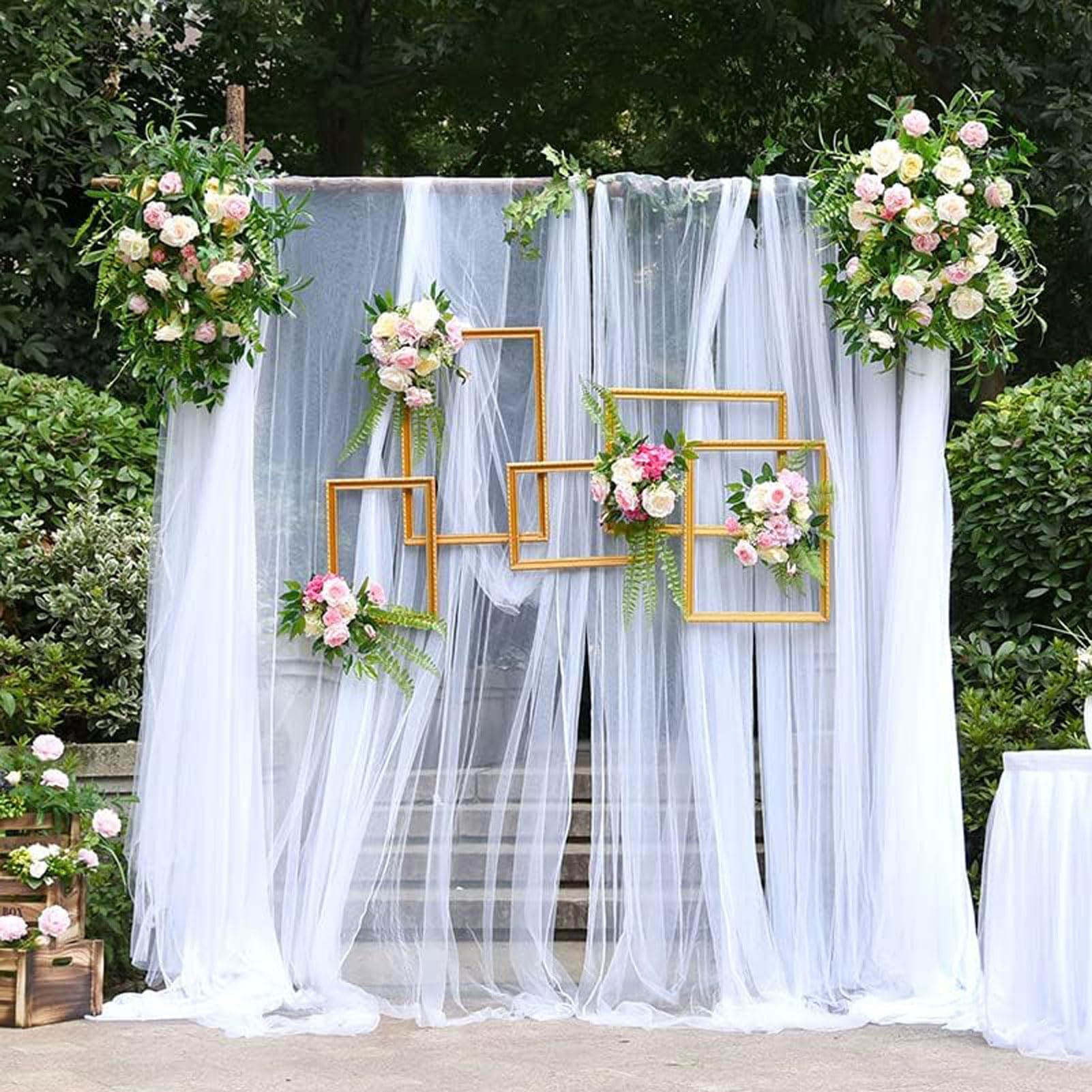 HUHJYUGE Voilage Arche Mariage Tenture Mariage Translucide Tulle Mariage Decoration Voilage Mariage Tenture Arche Mariage, pour Déco Fête Cérémonie Rideaux Salon (1 75x550cm)