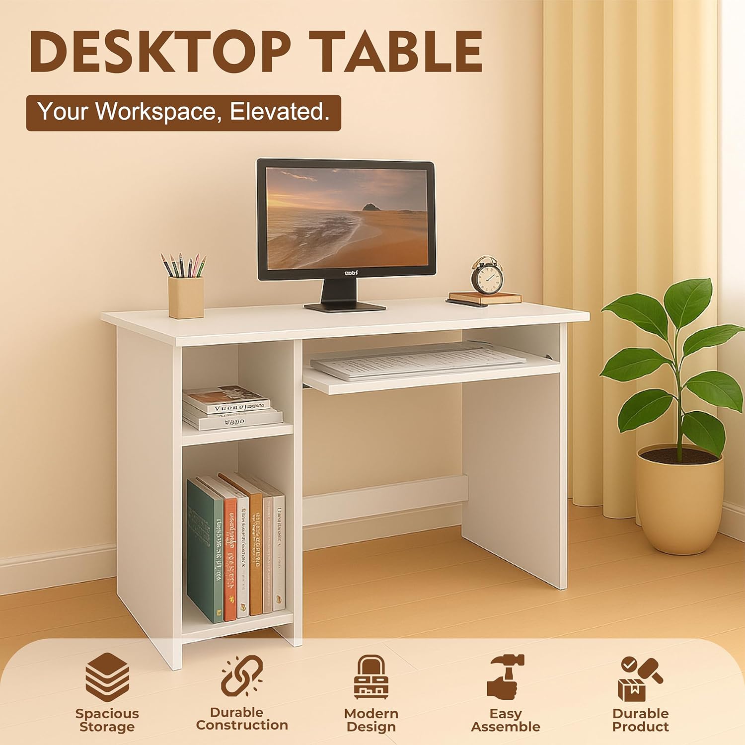 Callas Engineered Wood Computer Desk with Keyboard Tray – Small Modern Writing Desk for Home Office, Bedroom, or Living Room – Sturdy & Simple Laptop Table (CB-ST-04-White) 21 81+IP6Pf5EL. SL1500